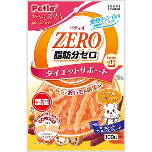 ペティオおいしくスリム脂肪分ゼロダブルスティックササミとおいもと根菜入りはダイエットサポートスナック