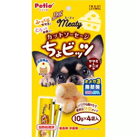 ペティオPetio犬用おやつミーティカットソーセージちょビッツササミとチーズ味投薬補助可能はふっくらササミにとろっとお肉入り