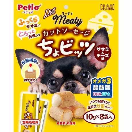 ペティオPetio犬用おやつミーティカットソーセージちょビッツササミとチーズ味投薬補助可能はふっくらササミにとろっとお肉入り