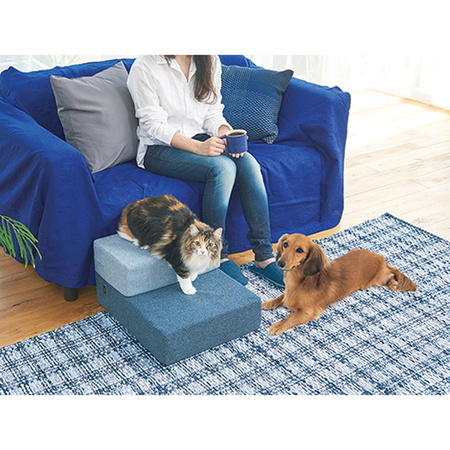 ペティオPetio犬用猫用ベッドマットファブリッククッションステップオーシャンブルー青は足の短い犬もOK