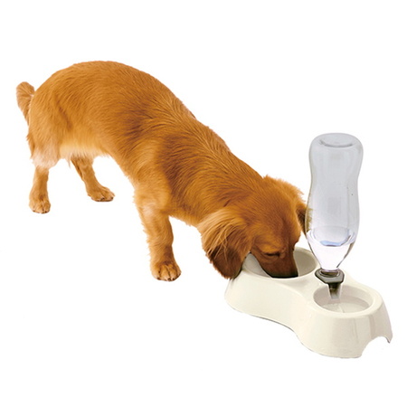 ペティオPetio犬用猫用食器皿給水機能付きＷディッシュホワイト白はすべり止め付き